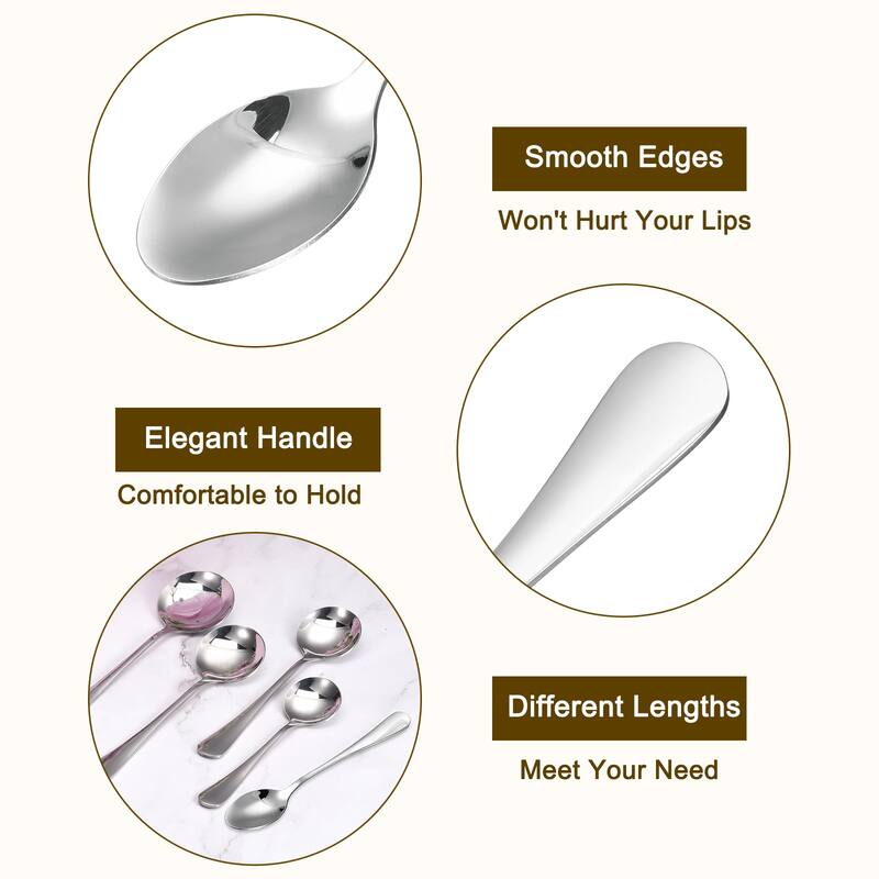 12Pcs 5" Stainless Steel Soup Spoon Tea Spoons Squared Edge Dinner Spoons Silver