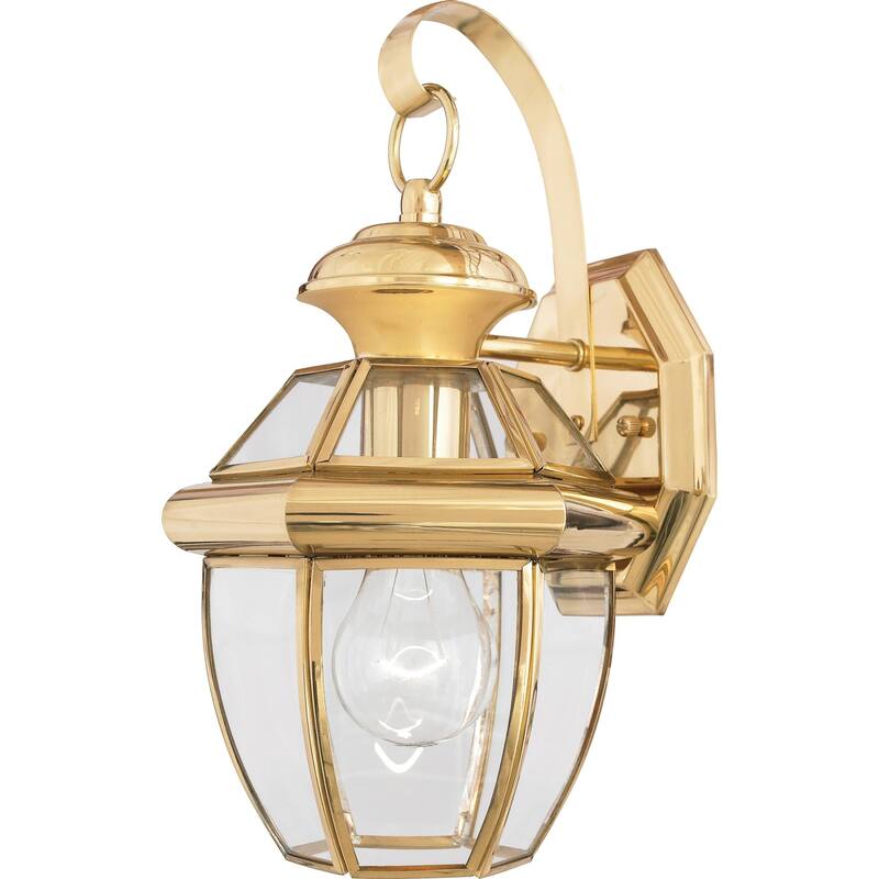 Roseto Gaines 1 Light 12" Tall Outdoor Wall Sconce with Clear Glass - Polished Brass