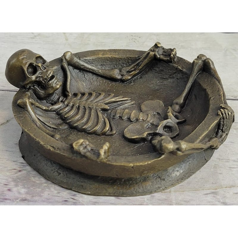 Bronze Skeleton Ashtray Bronze Sculpture Figure Handmade Gothic Collectible Art