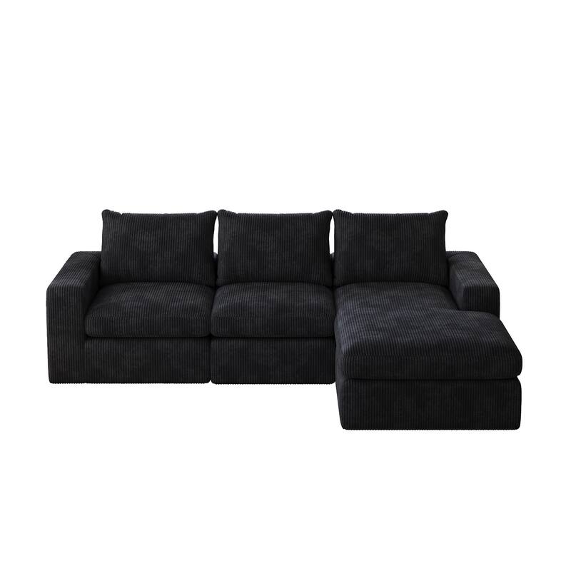 Corduroy Cloud L-shaped Sectional Sofa with Chaise and Pillows