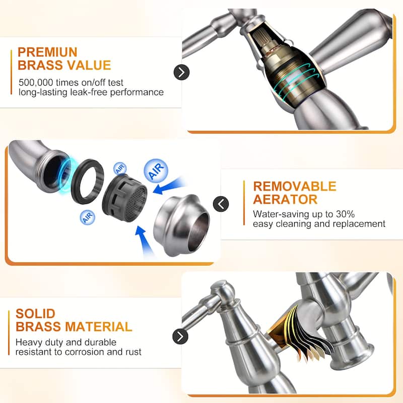 WOWOW 4 Hole Double Handle Bridge Kitchen Faucet with Side Sprayer