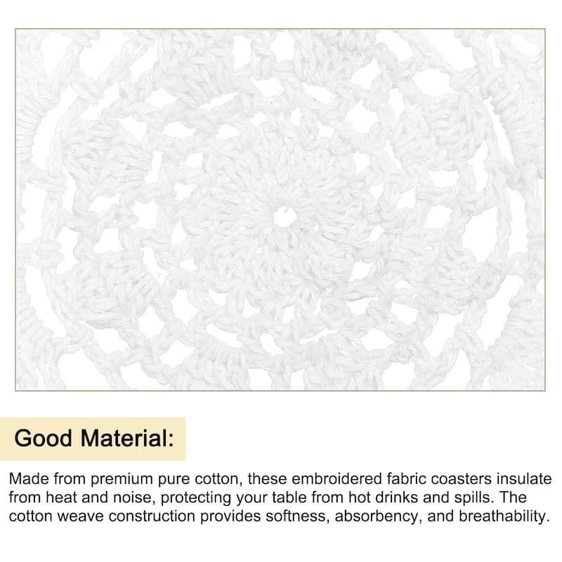 Fabric Coasters, 4pcs 5" - Cotton Woven Crochet Doilies with Floral - 130mm