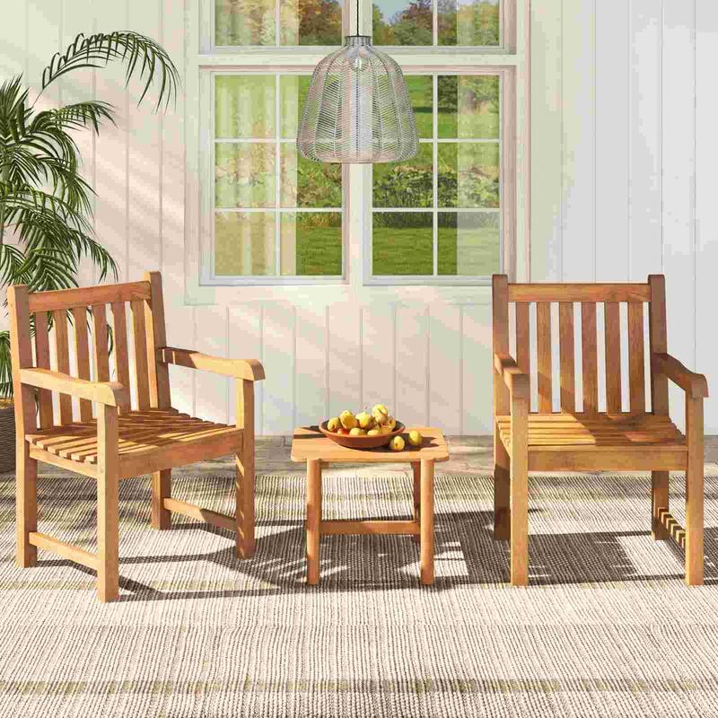 Gymax Teak Wood Patio Dining Chair Outdoor Armchair w/ Slatted Seat &