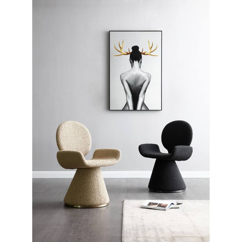Modrest Neptune Contemporary Beige Fabric & Brushed Brass Dining Chair