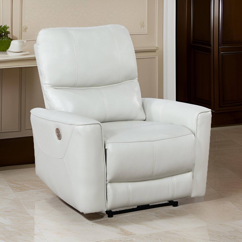 Lima Power Recliner Chair, Ivory Faux Leather, USB Port, Foam Cushions
