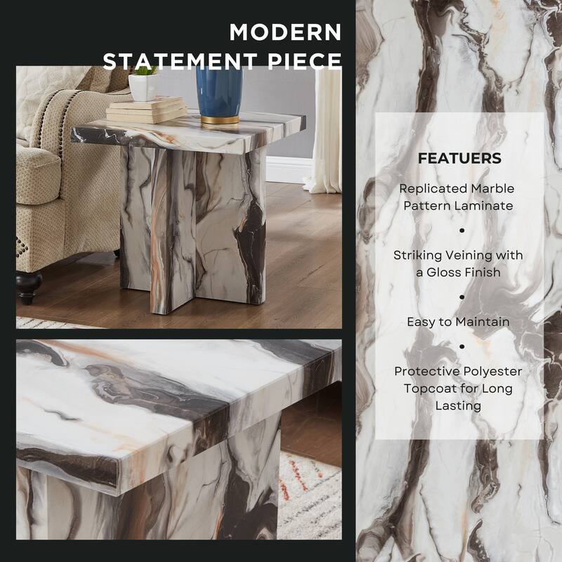 Roundhill Furniture Cavira 3-Piece Faux Marble Coffee Table Set