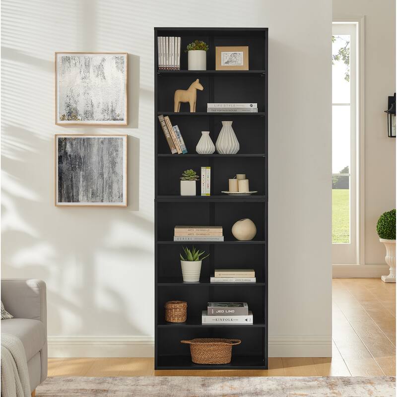 Anmytek Black Bookcase,Storage Cabinet,Adjustable shelf 8-layer storage Vertical Storage - Black
