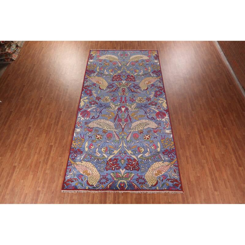Animals Design Blue Ziegler Oriental Area Rug Handmade Wool Carpet - 8'0"x 15'8"