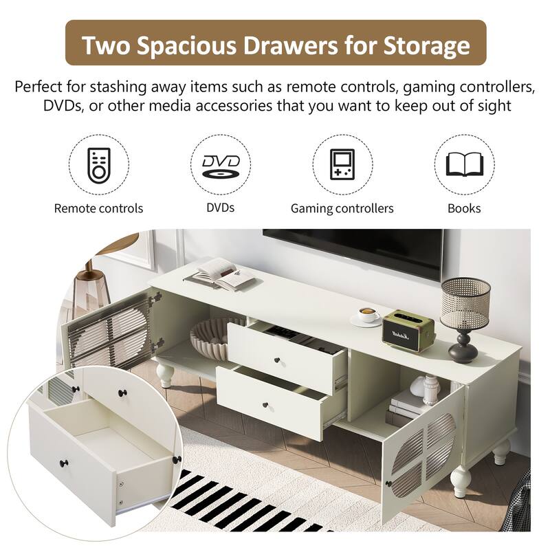 68.9" Rectangular Wooden TV Stand with Fluted Glass Doors, for TVs up to 75", Media Storage Console with 2 Drawers