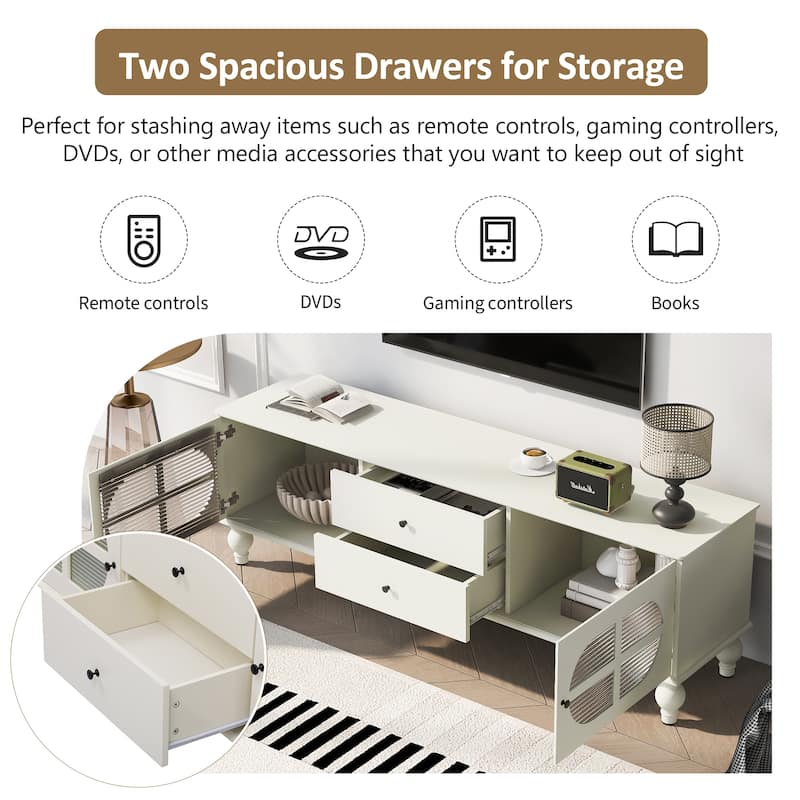 Modern Minimalist TV Stand with 2 Storage Cabinets, 2 Drawer and Cable Management for Living Room Bedroom​