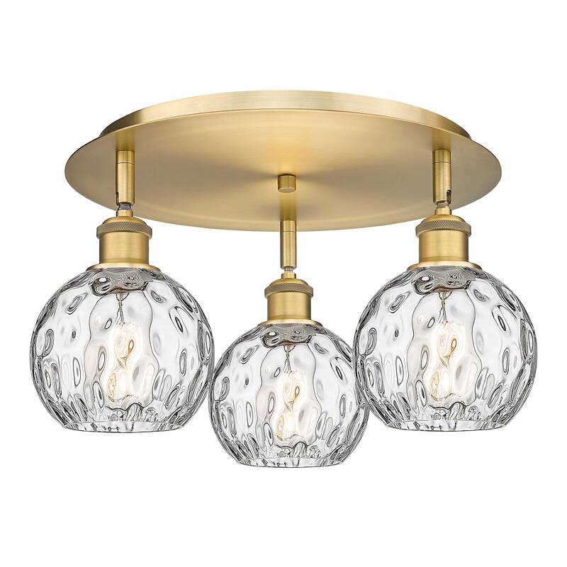 Innovations Lighting Athens Water Glass - 3 Light 18" Flush Mount - Clear Water Glass/Brushed Brass