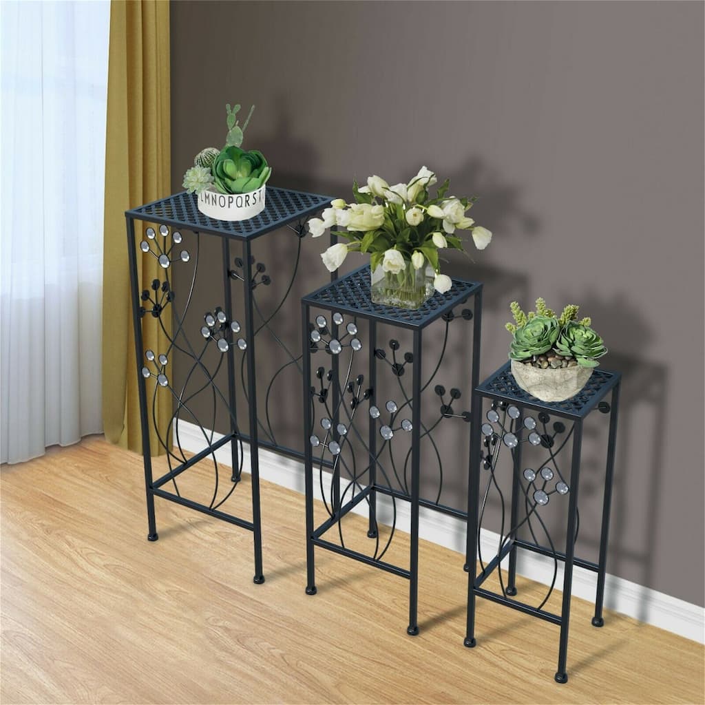 3 Piece Metal Plant Stand Decorative Flower Pot Holder Square Plant Rack for Garden,Indoor Outdoor, Black