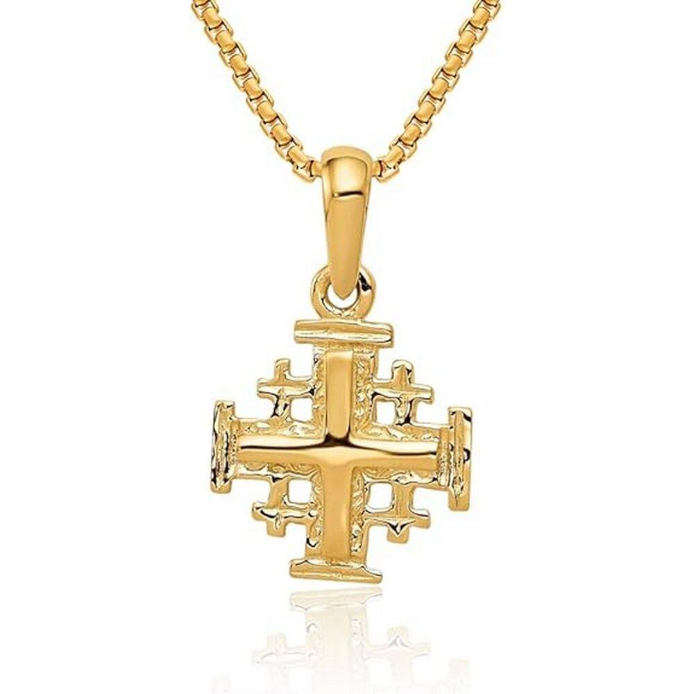 Curata 14k Yellow Gold 18" Solid Polished Jerusalem Cross Necklace - 13x13mm