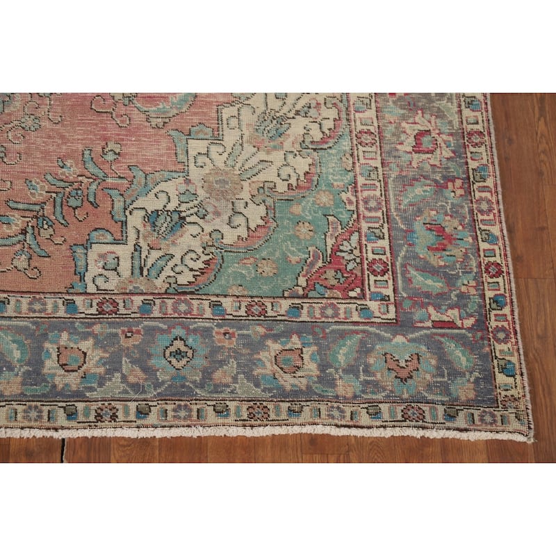 Distressed Tabriz Vintage Persian Area Rug Handmade Wool Carpet - 6'8" x 9'10"