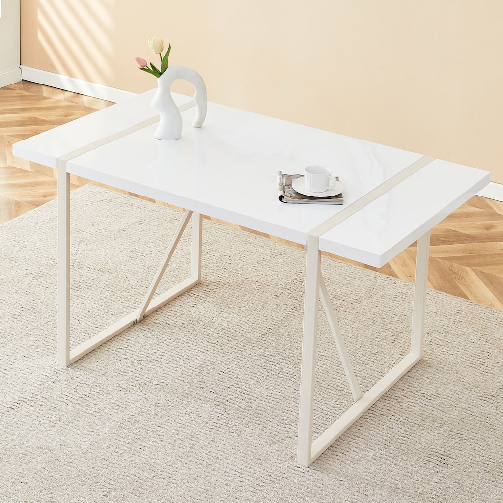 ​Modern Dining Table with Cream Top and Quick Assembly for Urban Homes Compact Kitchens and Multi Use​