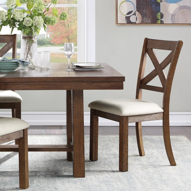 Transitional Style Dining Set Brown Finish Table Bench Side Chairs Upholstered Seat Wooden Furniture