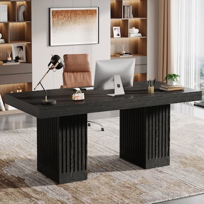 63 Inch Black Executive Desk for Home Office