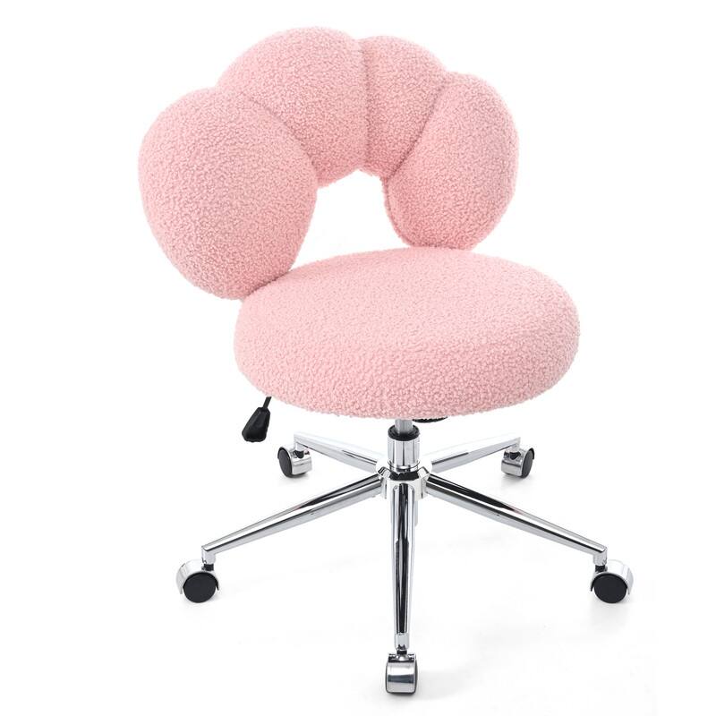 Modern Style Teddy Fabric Home Office Chair with Adjustable Height and 360°Swivel