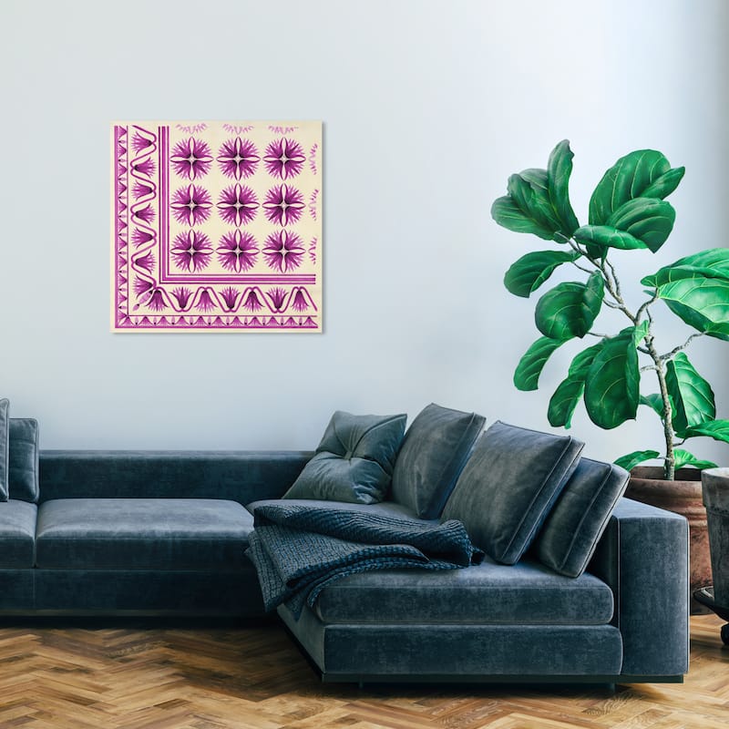 Wynwood Studio Canvas Abstract Floor Covering Berry Pink and Cream White Traditional Wall Art Canvas Print - 30 x 30