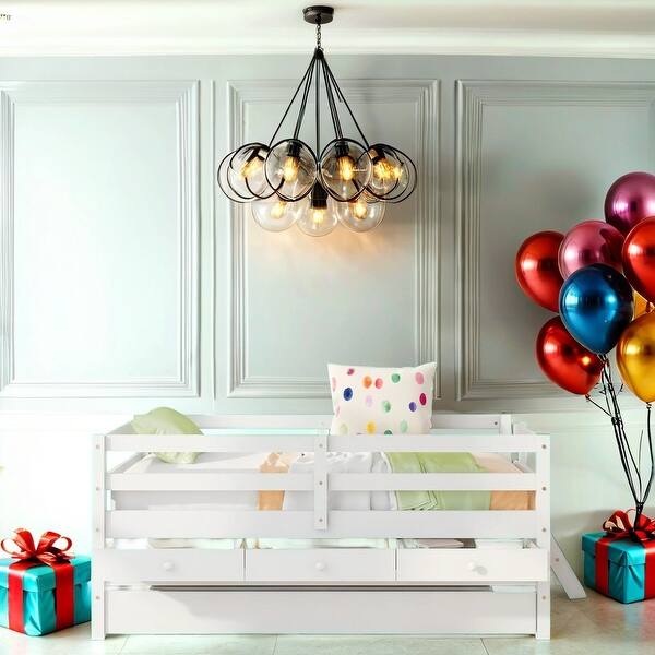 slide 2 of 12, Twin Size Low Loft Bed, Storage Drawers and Trundle White Solid Wood Bed, Maximized Space Grey