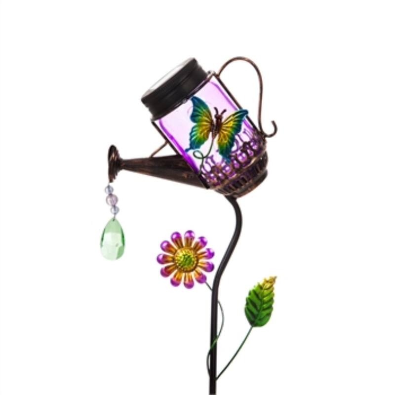 Butterfly 38 in. Solar Jar Watering Can Garden Stake