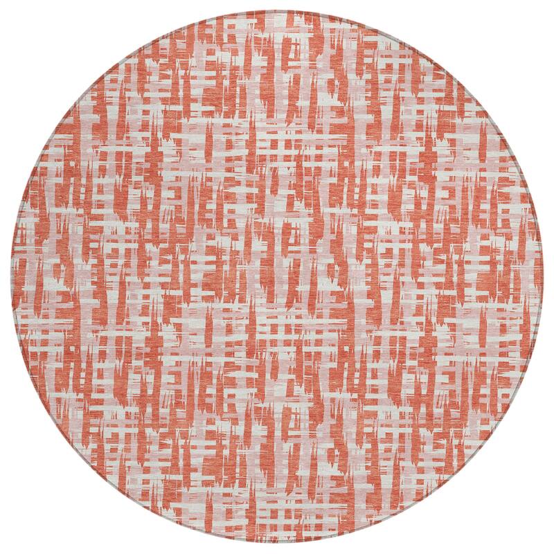 Machine Washable Indoor/ Outdoor Modern Crosshatch Chantille Rug - Coral - 8' x 8'