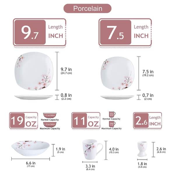 dimension image slide 2 of 9, VEWEET 20-Piece White Porcelain Dinnerware Set (Service for 4)