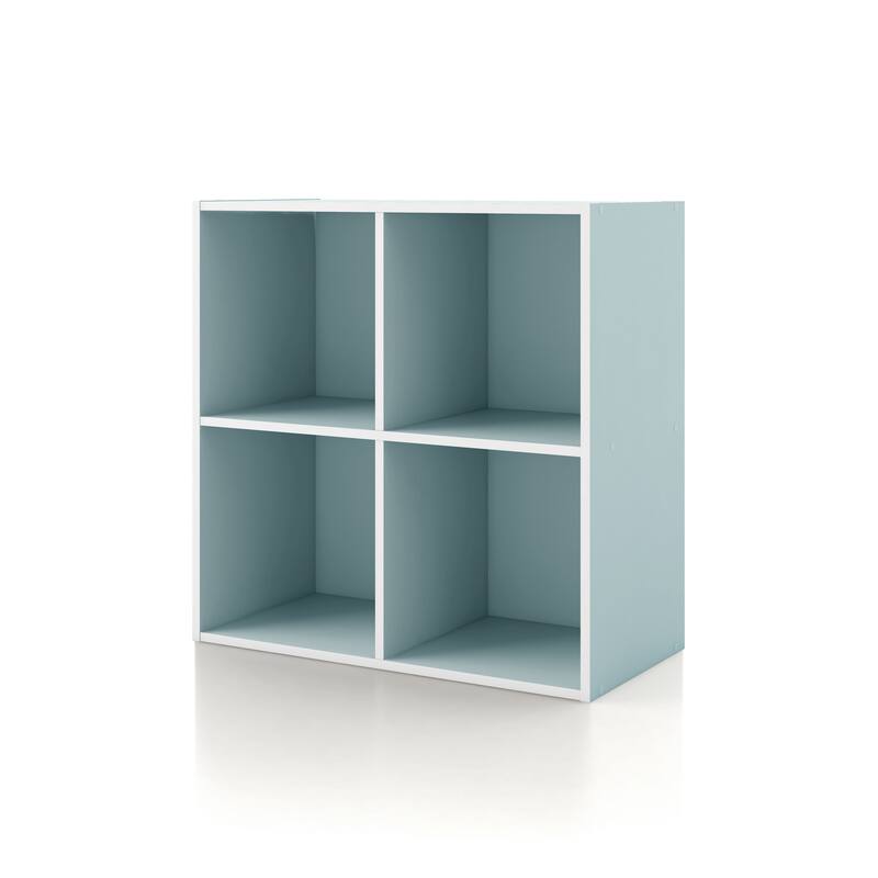 DH BASIC Modern Wood Customizable Stackable Storage Organizer - Cube Shelves, Drawer Cabinet, Bookcase with Doors by Denhour - 4-Cube - Light Blue