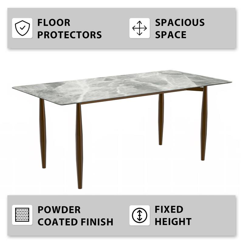 Zinti Rectangular Dining Table with Sintered Stone/Glass Top and Steel Legs