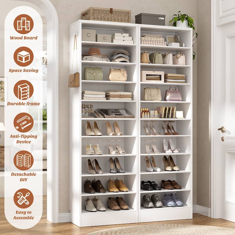 Freestanding 10-Tier Shoe Storage Cabinet,Narrow Wood Shoe Rack Shoe Organizer,Sturdy Closet Organizer Open Display Cabinet