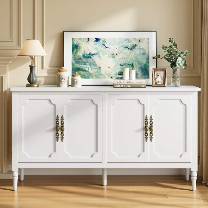 59" W Sideboard Cabinet with Adjustable Shelves and 4 Doors - White