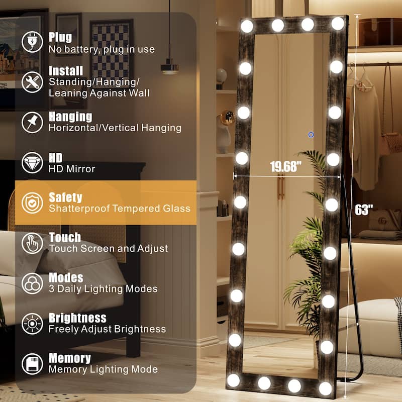 Mirror Full Length With Led Bulbs Lights