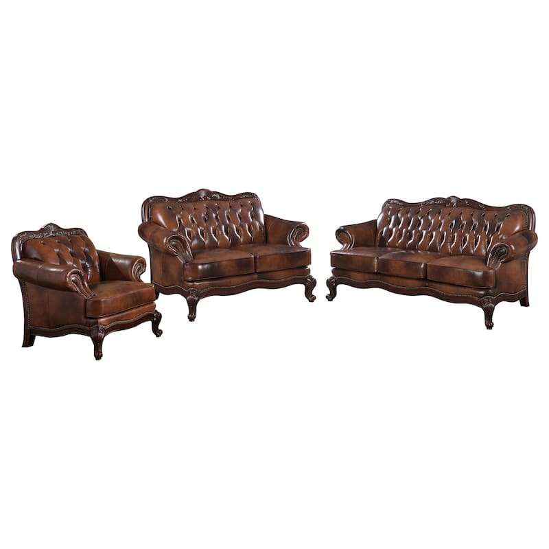Victoria Brown Full Leather Upholstered Sofa Set