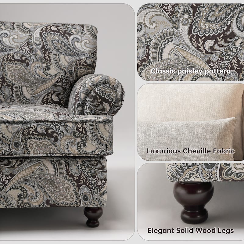 Morden Fort Classical Paisley Print Accent Chair with Rolled Arms