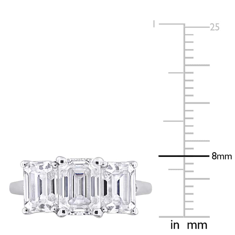 Miadora 3 3/4ct DEW Emerald-cut Created Moissanite Three-Stone Engagement Ring in Sterling Silver