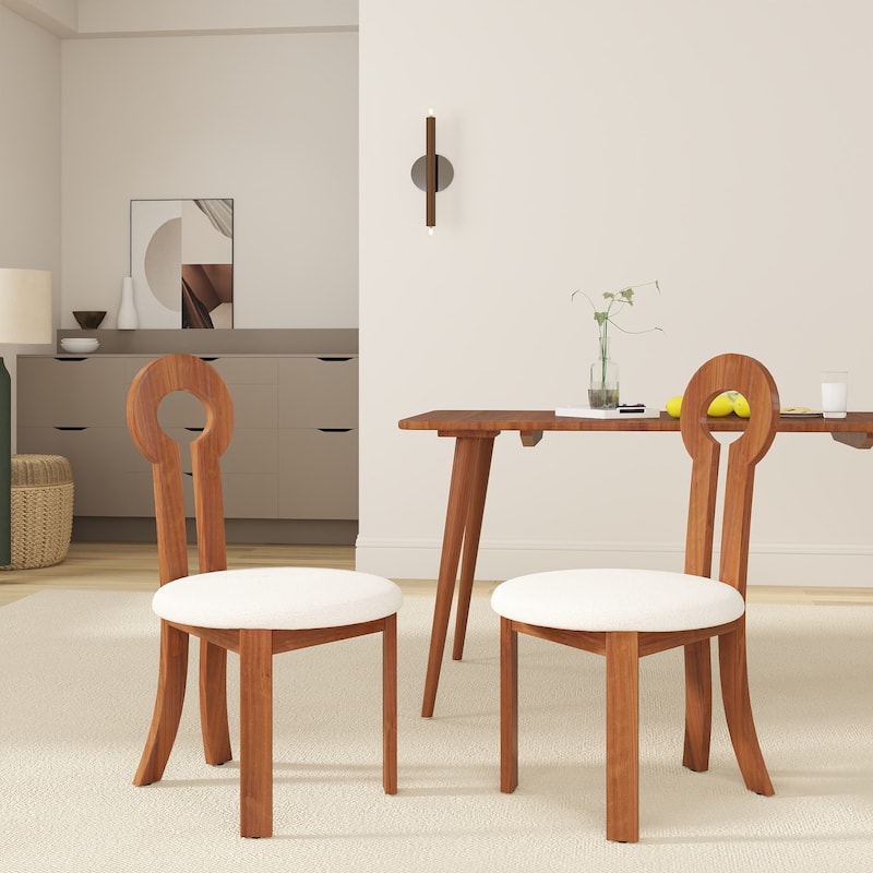 Modern Berber Fleece Upholstered Dining Chair Solid Wood Dining Chair ( Set of 2)