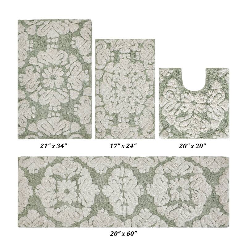 Better Trends Medallion Collection 100% Cotton 4-Pc Set Bathroom Rugs-Soft & Super Absorbent, Non-Skid Latex, Machine Washable