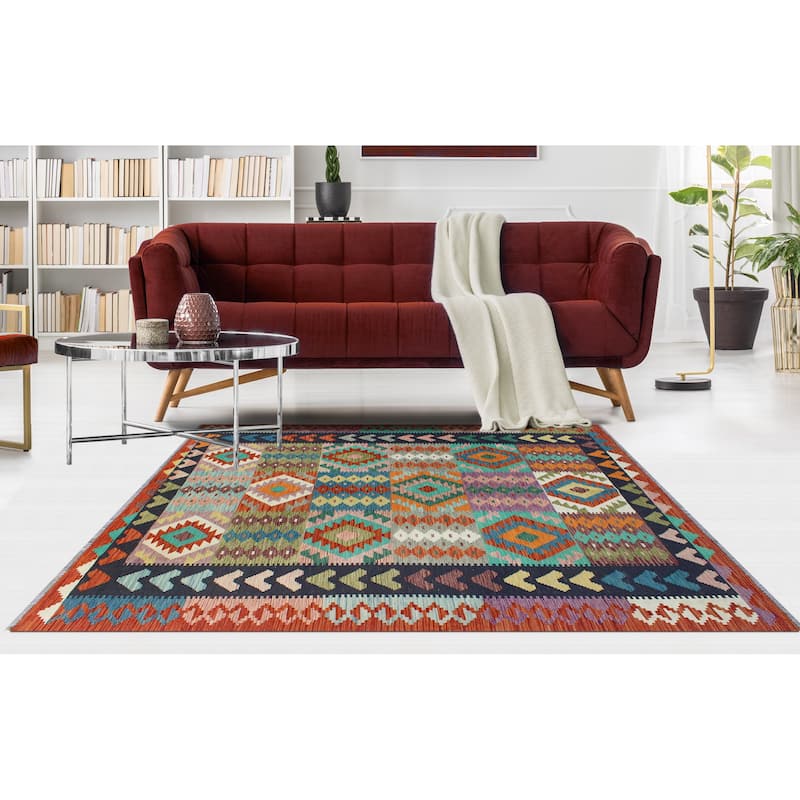 Flatweave Upton Black/Rust Rug - 5'9" x 8'2"
