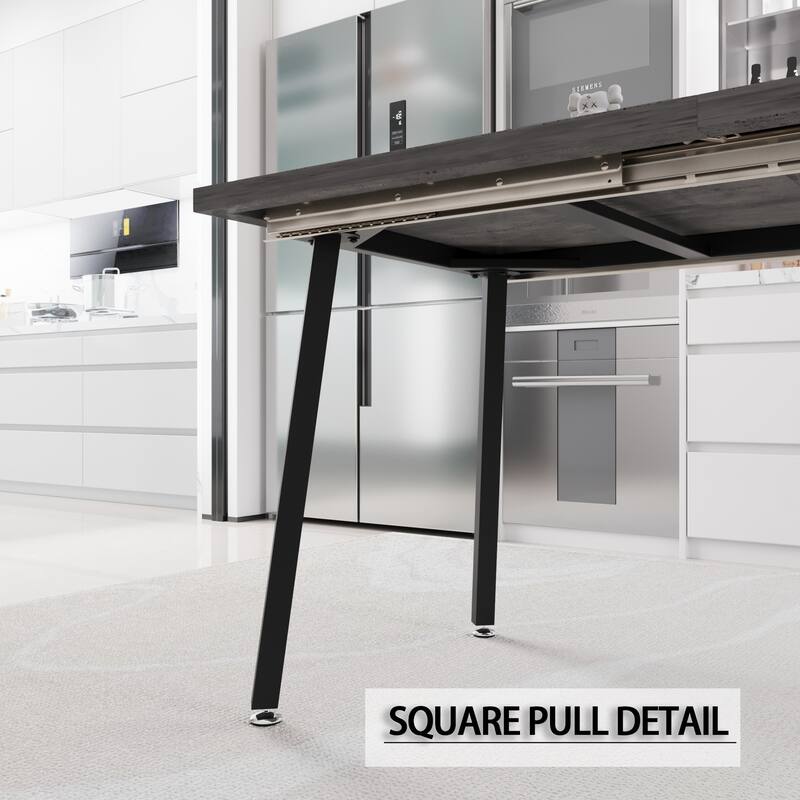 Grey MDF Modern Expandable Dining Table with Black Metal Legs - 55.1'' x 31.5” x 29.5''