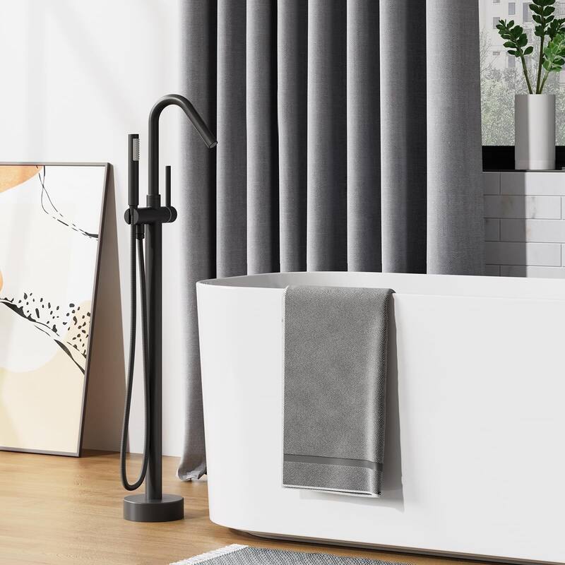 Freestanding Bathtub Faucet, Floor-Mount Tub Filler Chrome - Matte Black - Single-Handled Round Tube