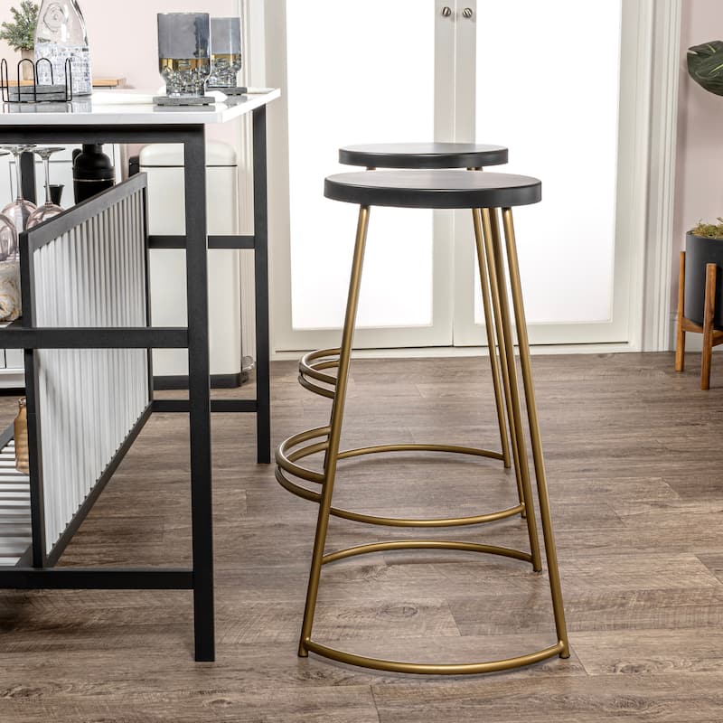 Trinity 28.75" Modern Designer Iron Curved Backless Bar Stool, by JONATHAN Y