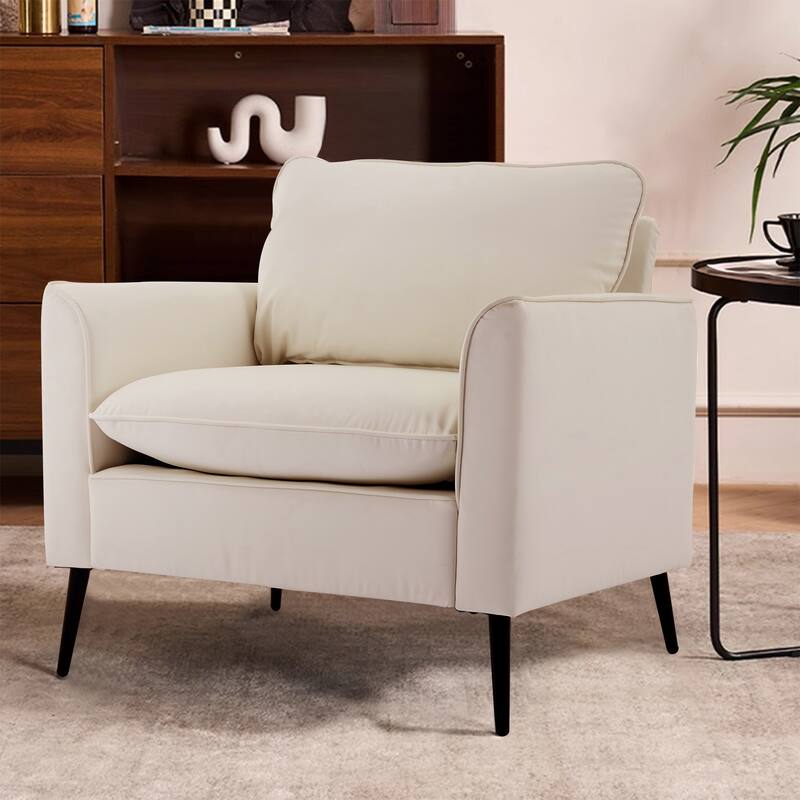 Cream White Leather Upholstered Single Sofa Chair