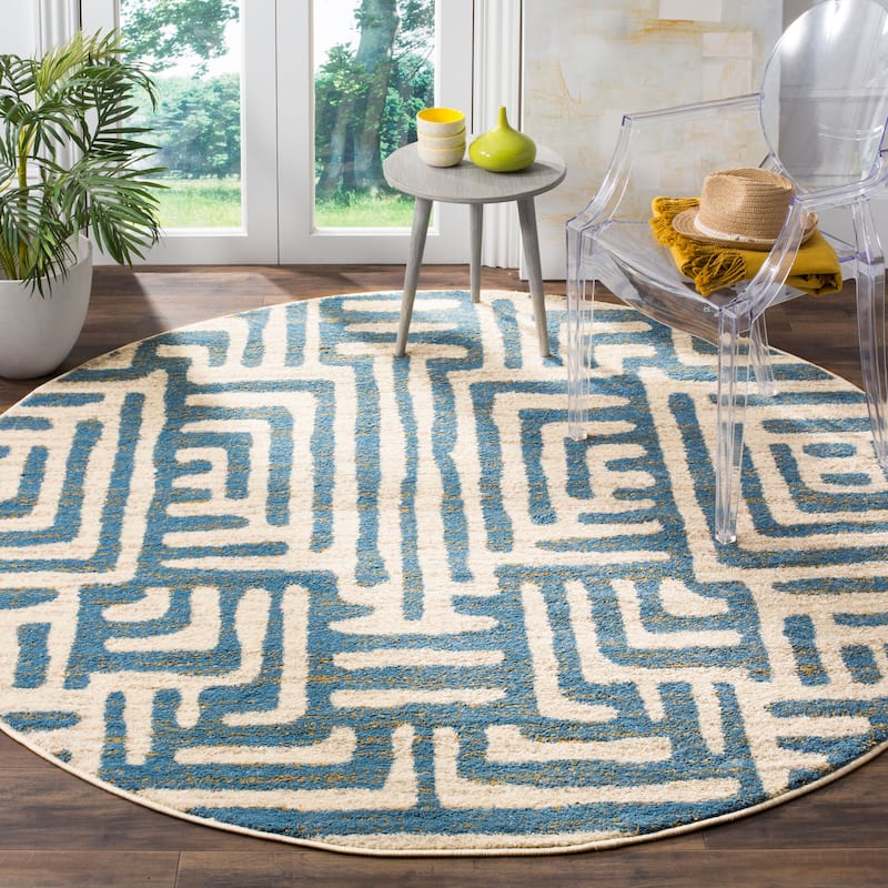 SAFAVIEH Amsterdam Majvi Modern Rug - 6'7" Round - Ivory/Light Blue