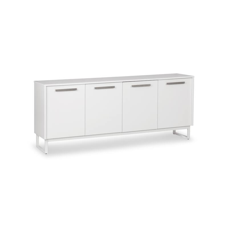 HomeRoots 75" White Wood Console Accent Cabinet With Four Doors