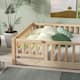 Twin/Full/Queen size Floor Platform Bed with Fence and Door for Kids, Toddlers