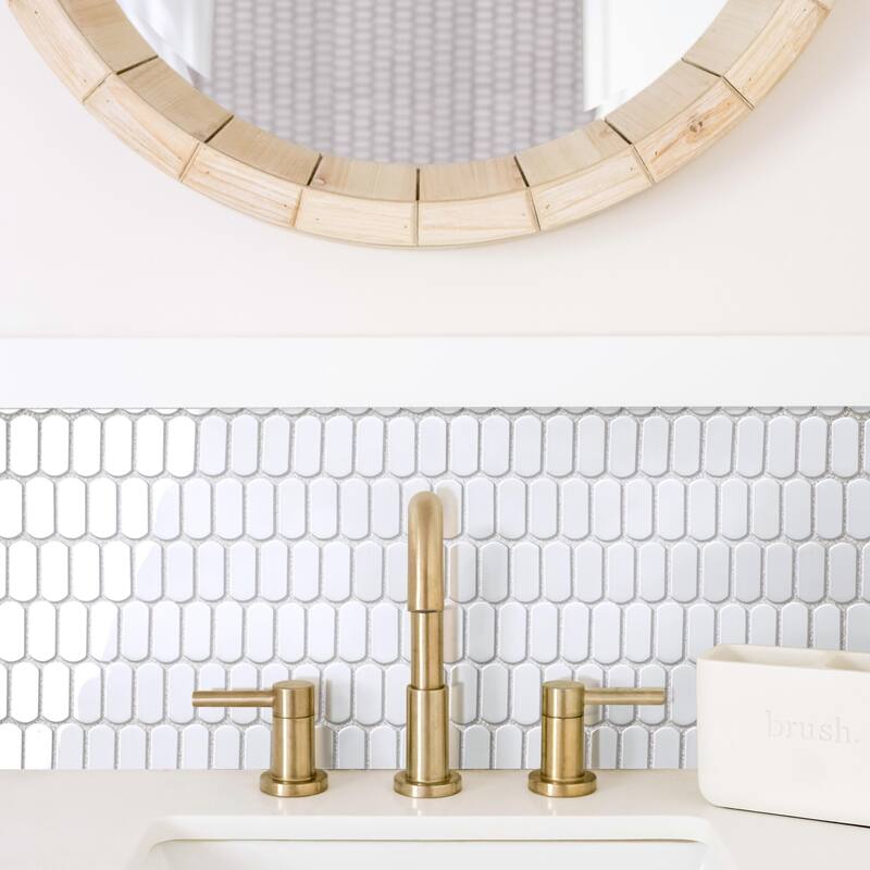 Merola Tile Hudson Capsule Glossy White 12-1/4" x 13-1/8" Porcelain Mosaic Floor and Wall Tile - Case (10 Tiles)