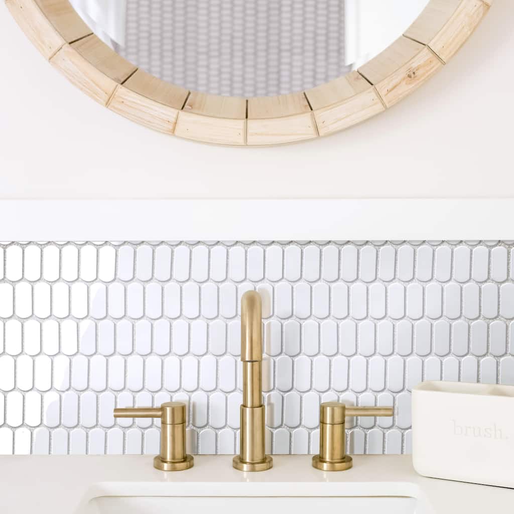 Merola Tile Hudson Capsule Glossy White 12-1/4" x 13-1/8" Porcelain Mosaic Floor and Wall Tile