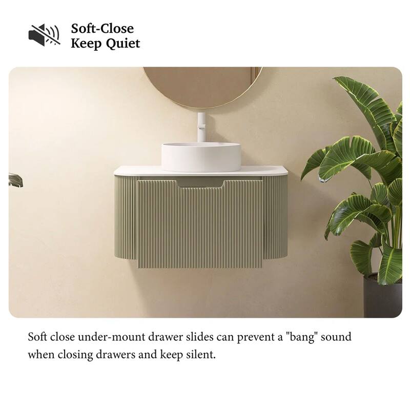 Wall-Mounted Bathroom Vanity with White Round Ceramic Sink