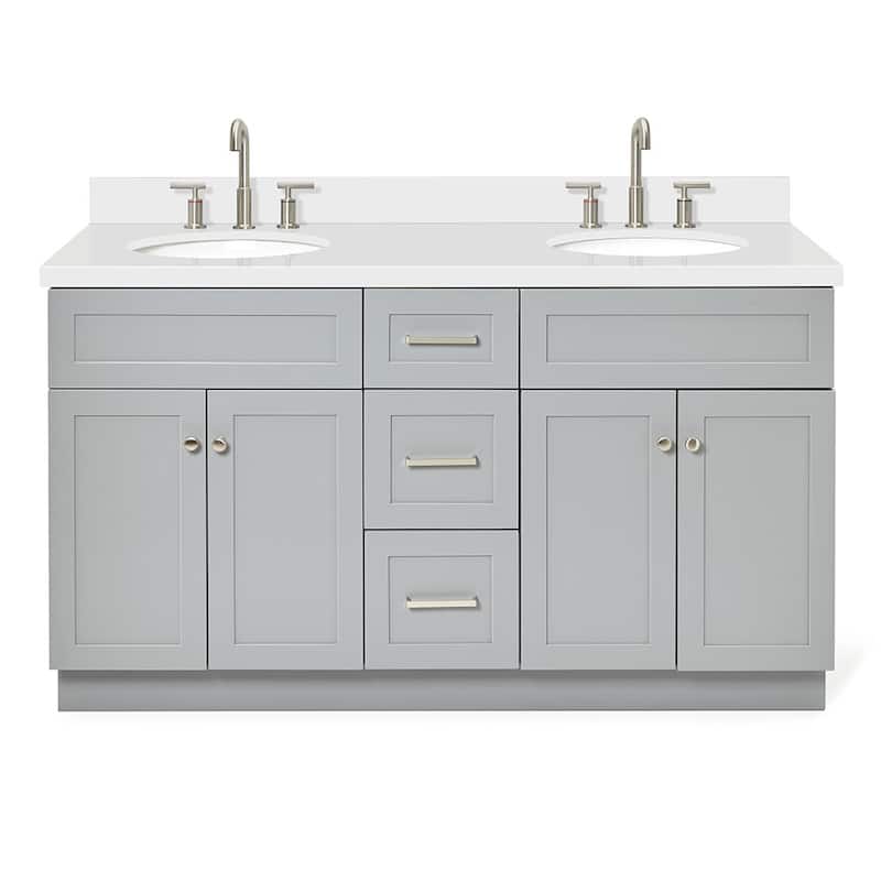 Ariel F061DWQOVO Hamlet 61" Free Standing Double Basin Vanity Set with - Grey / Pure White Top - Ash Finish