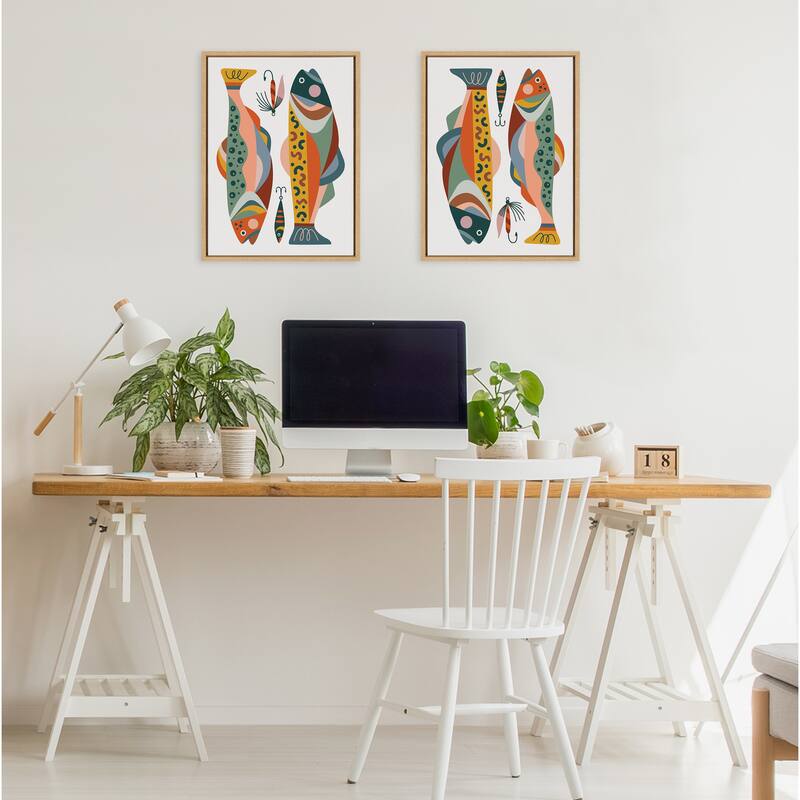 Kate and Laurel Sylvie Gone Fishing Framed Canvas by Rachel Lee